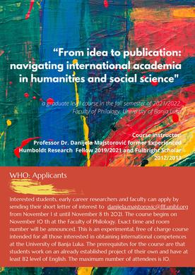 Бесплатни курс ,,Од идеје до публикације: навигирање међународним академским водама у хуманистици и друштвеним наукама’’